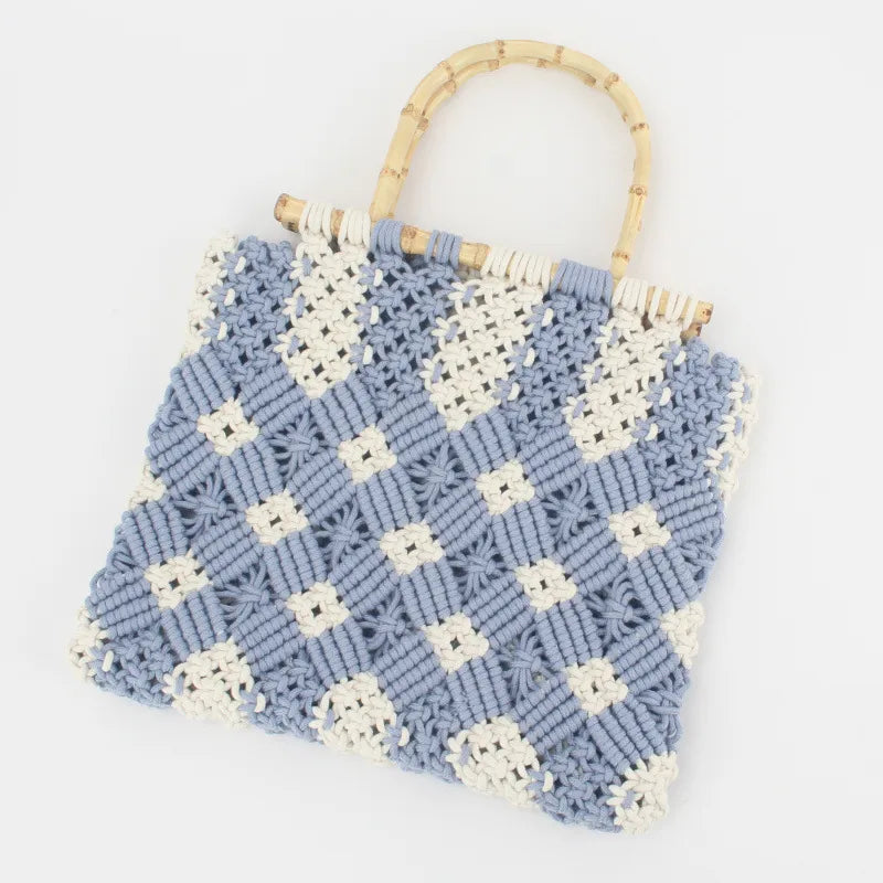 Women's Medium cotton rope Color Block Vacation Streetwear Weave Square Open Handbag