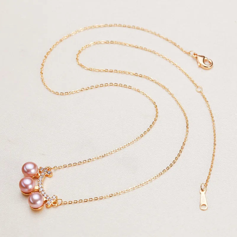 Freshwater Pearl Copper Alloy Zircon cable chain Plating Inlay Geometric Necklace