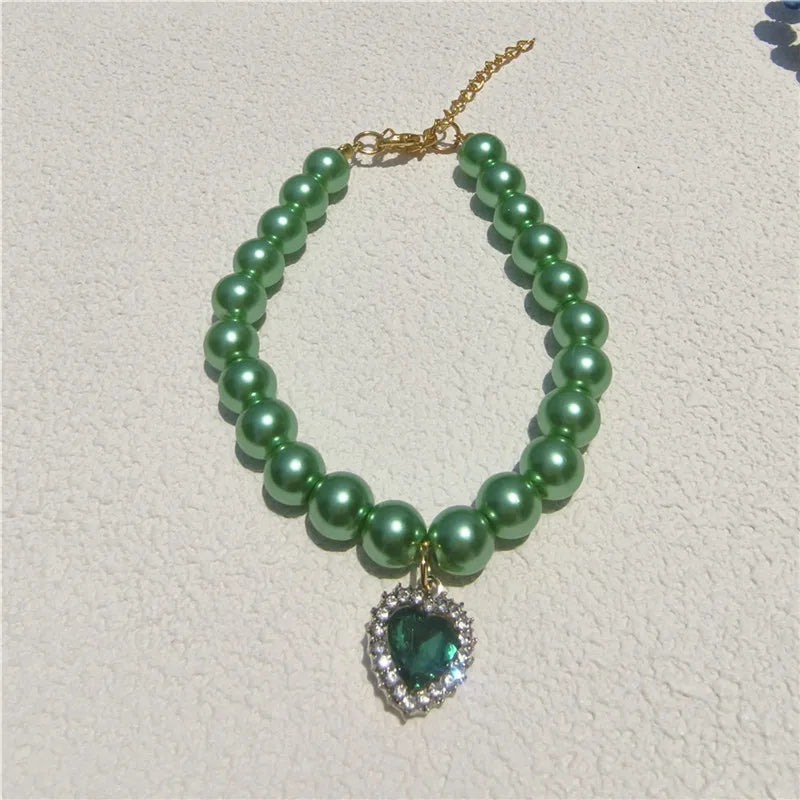 Europe and the United States  fashion foreign trade cat and dog jewelry imitation pearl love gem pendant pet necklace multi-color optional
