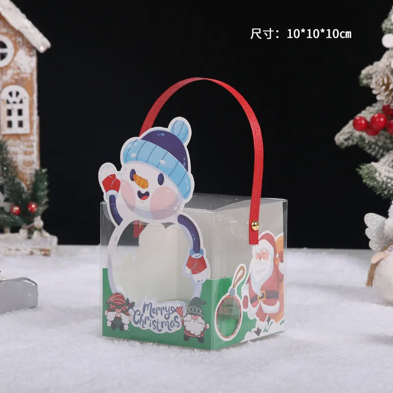 Transparent Square Christmas Baking Packaging Box Paper Cup Cake Box Cartoon Apple Box Children Gift Box Baking Supplies