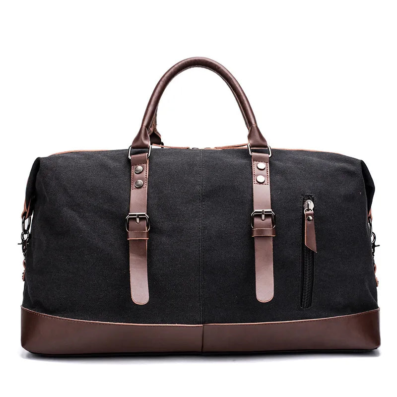 Canvas Travel Bag Men's Imitation Leather PU Outdoor Luggage Travel Fitness Photography Bag Large Capacity Handbag