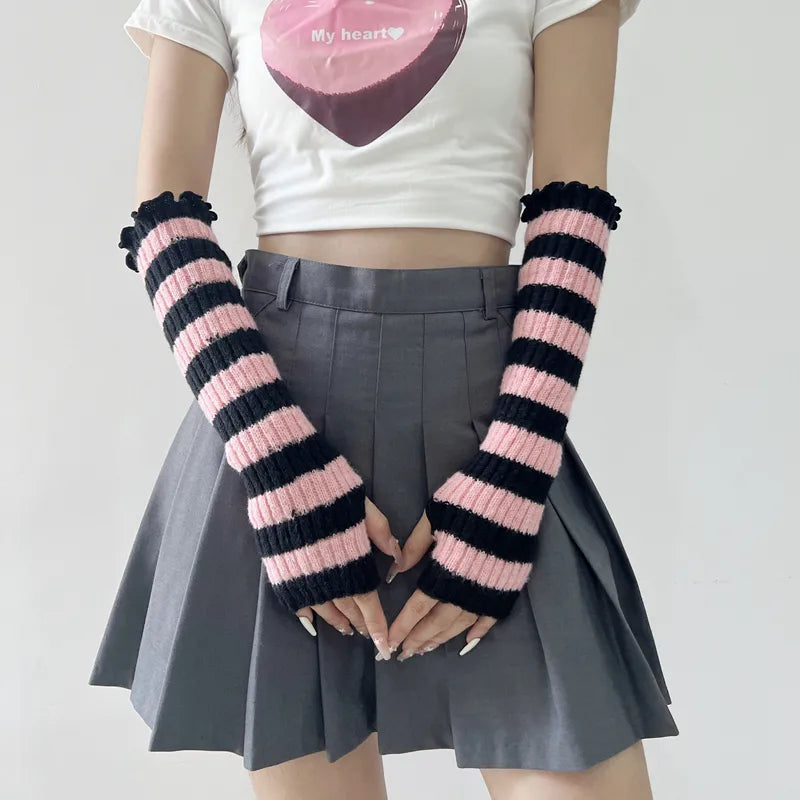 Women's Preppy Style Streetwear Sports Splicing Gloves Arm Sleeves