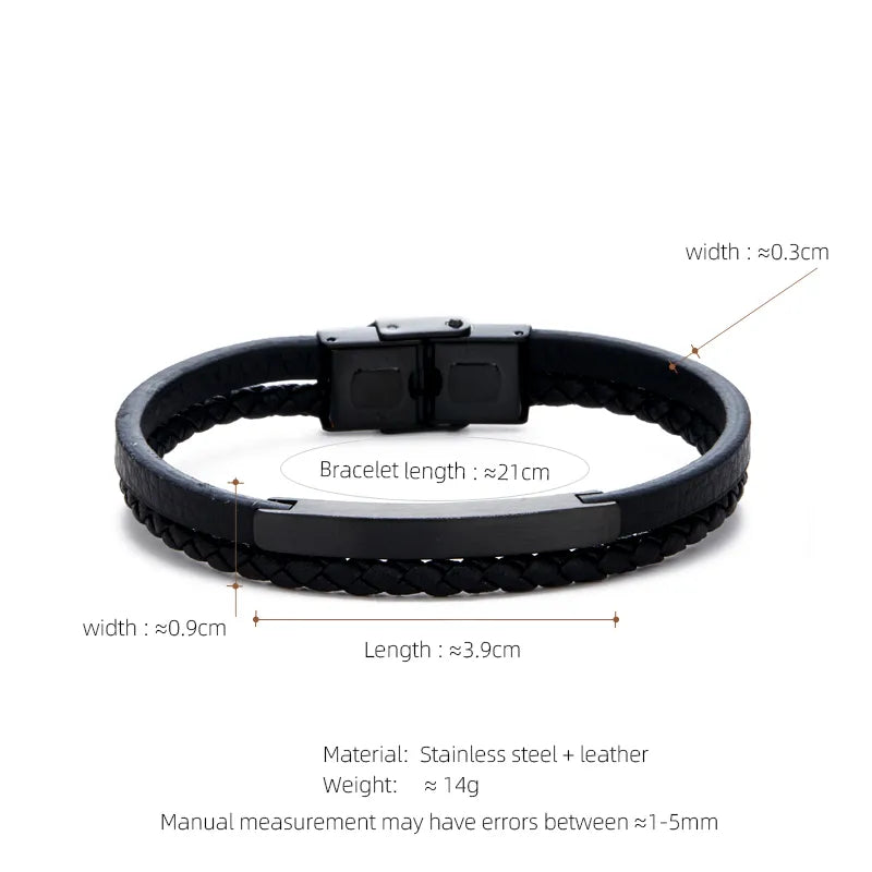 Casual Streetwear Geometric 304 Stainless Steel Pu Leather Braid 18K Gold Plated Men's Bracelets