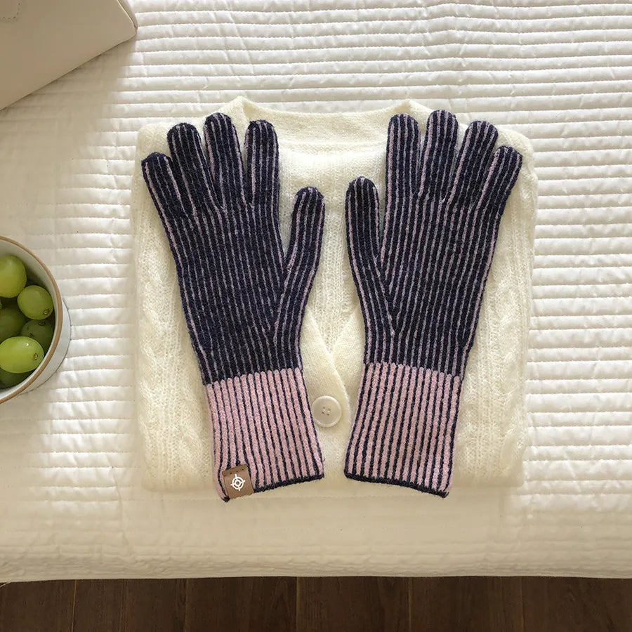 women's elegant basic stripe gloves 1 pair