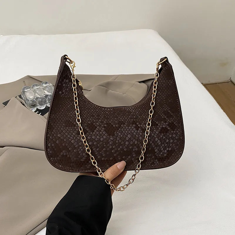 Bags Women's Bags  New Armpit Bag Pearlescent Snake Pattern Baguette Bag Single Shoulder Crossbody Bag Texture Handbag