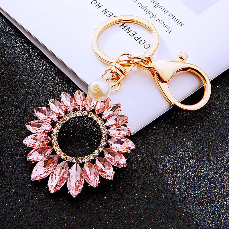 luxurious lady sunflower metal women's bag pendant keychain