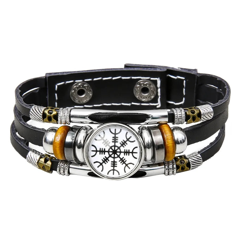 Hot Sale Viking Pirate Compass Pattern Leather Bracelet   Retro Multi-Layer Beaded Bracelet