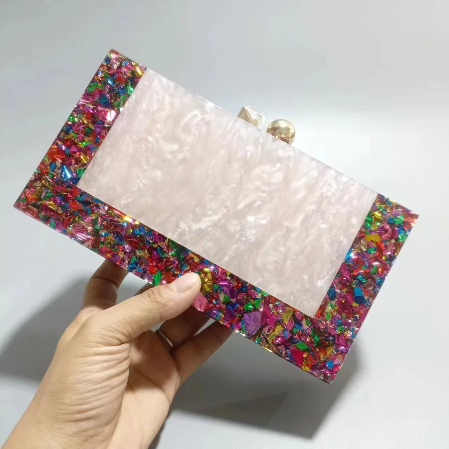 Purple Green Black Arylic Marble Square Evening Bags