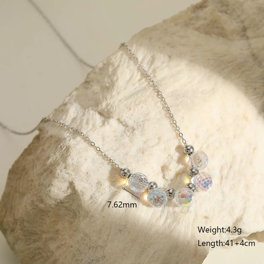 Wholesale Jewelry Cute Lady Romantic Round Water Droplets Solid Color 304 Stainless Steel Zircon 18K Gold Plated Plating Inlay cable chain Multi Charms Necklace