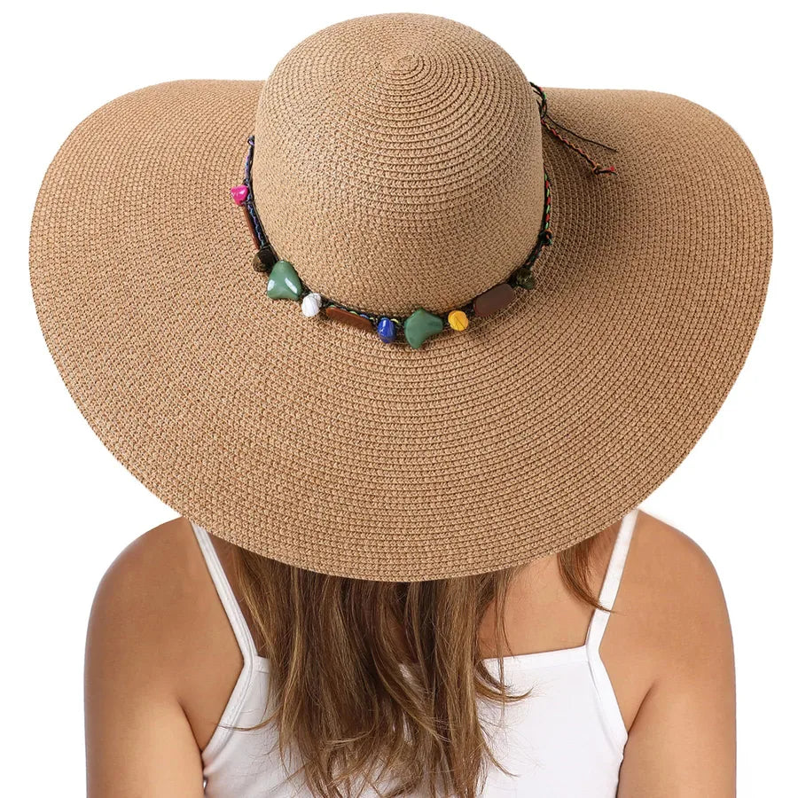 Women's Hawaiian Tropical Geometric Big Eaves Straw Hat