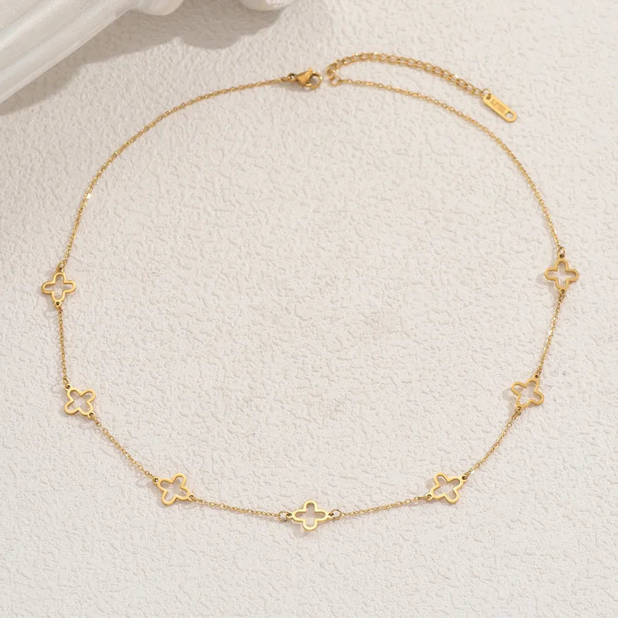Wholesale Jewelry IG Style French Style Classic Style Four Leaf Clover 201 Stainless Steel O-shaped chain Necklace