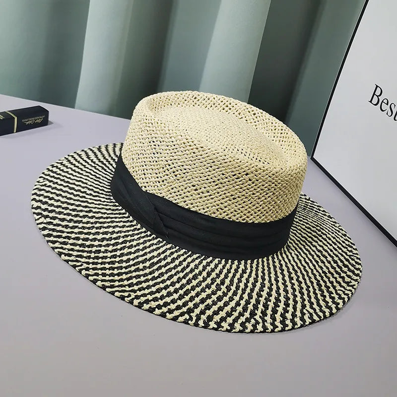 Women's Basic Color Block Big Eaves Straw Hat