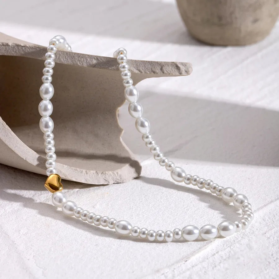 Simple Style Classic Style Geometric 304 Stainless Steel Glass Pearl Beaded Chain Beaded Necklaces Wholesale