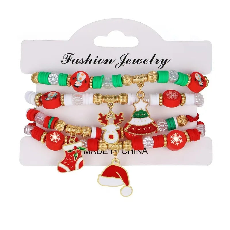 Christmas Theme Acrylic Bracelet Snowman Santa Claus Festive Beads Unisex Simple Style Handmade Jewelry Holiday Accessory