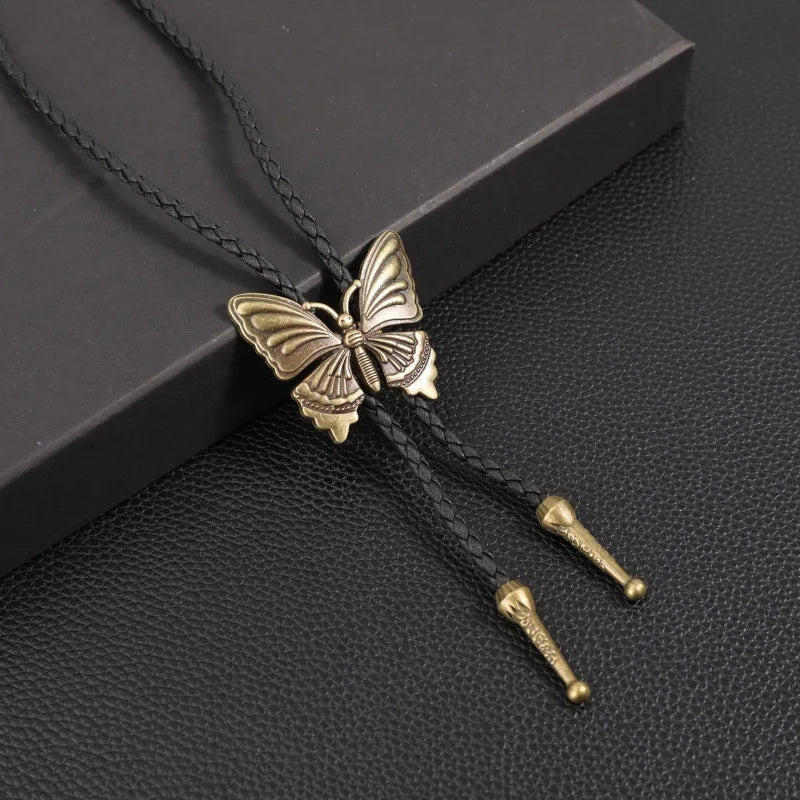Retro Butterfly Pu Leather Alloy Men's Pendant Necklace Men Pendant Necklaces