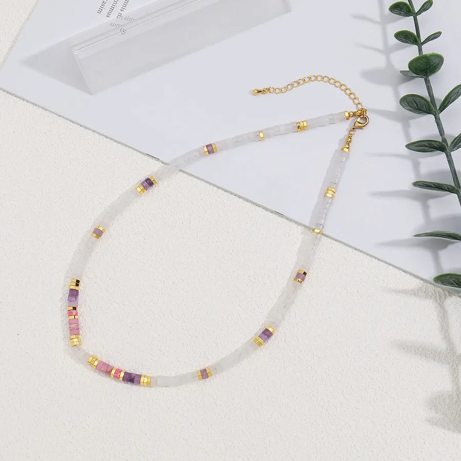 ig style simple style geometric natural stone copper beaded necklace
