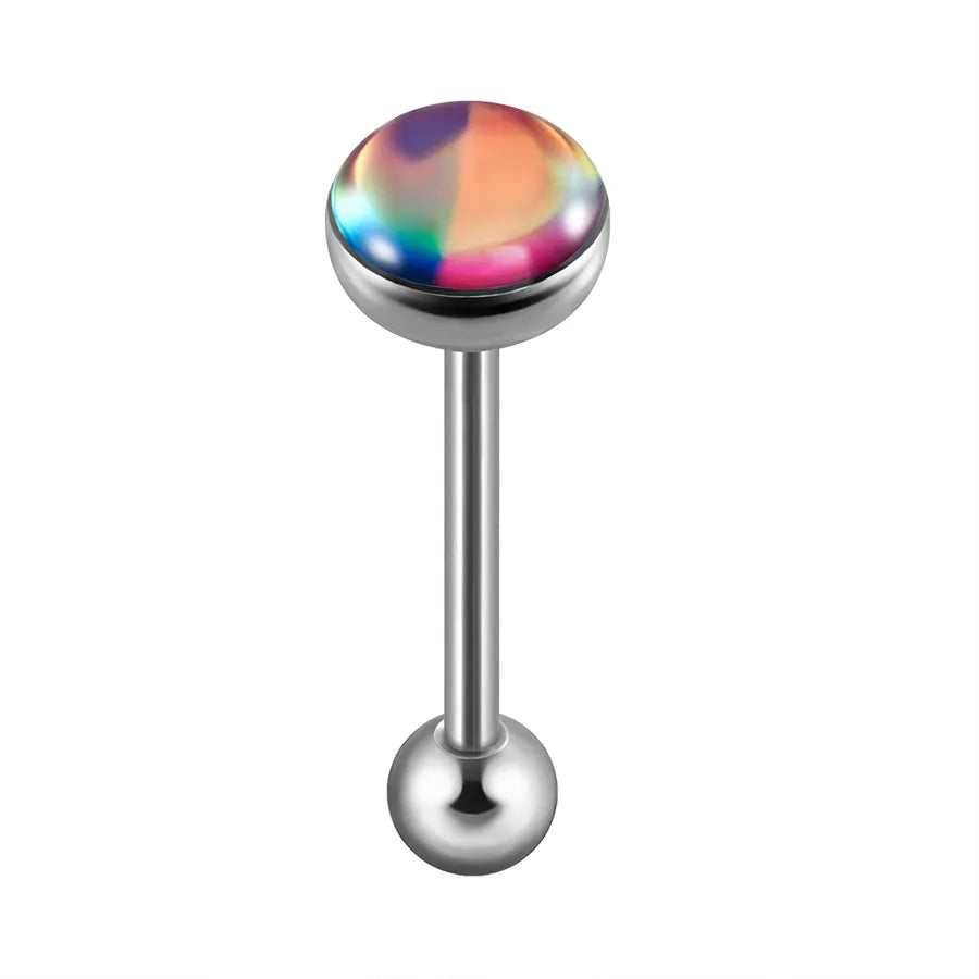1 Piece Tongue Rings Casual Elegant Vacation Round 304 Stainless Steel Polishing Enamel Inlay Resin Opal Tongue Rings