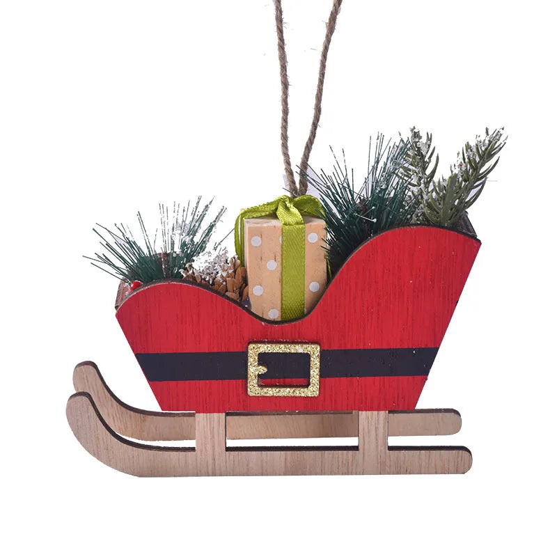 Wooden Christmas Sleigh Decoration Tree Decorations Christmas Atmosphere Sleigh Pendant Christmas Decorations Holiday Ornaments