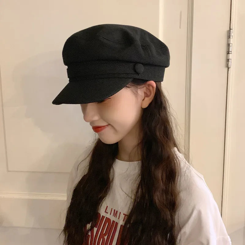 Women's Basic Retro Solid Color Curved Eaves Beret Hat