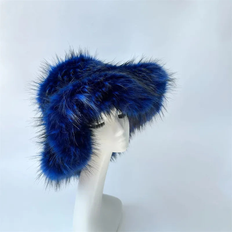 women's lady punk color block big eaves felt hat
