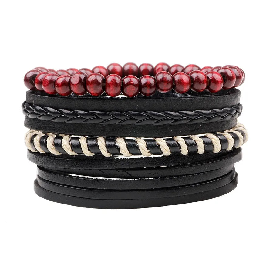 casual letter feather wings pu leather alloy beaded patchwork men's bracelets