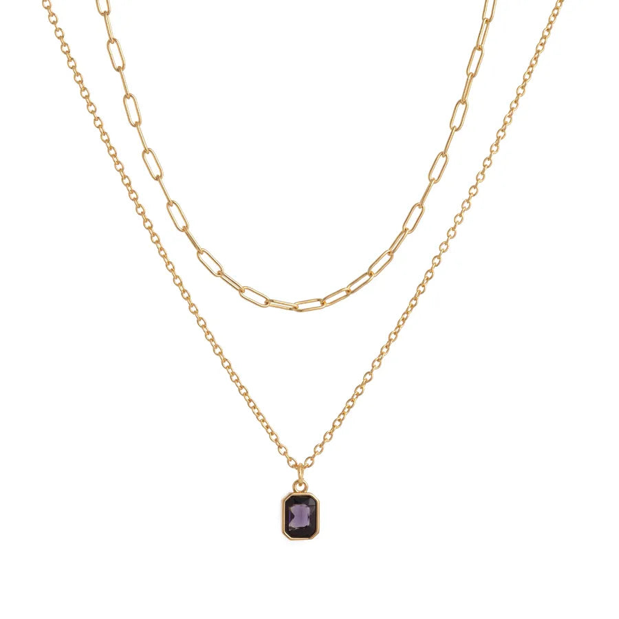 Wholesale Jewelry Lady Simple Style Shiny Rectangle 304 Stainless Steel Zircon 18K Gold Plated Paperclip Chain cable chain Double Layer Necklaces