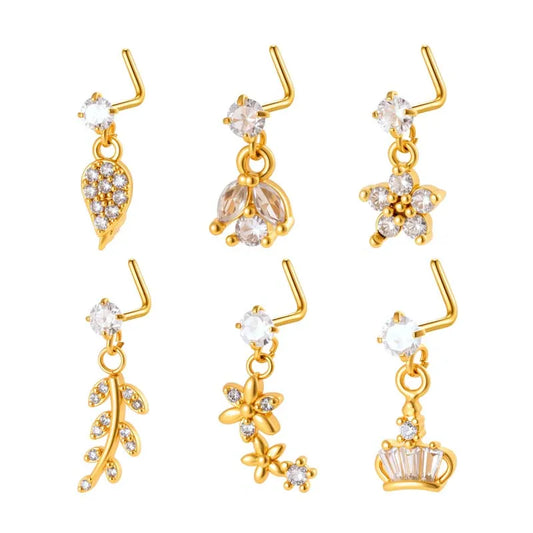 1 Piece Nose Rings & Studs Simple Style Classic Style Flower Copper Flowers Zircon Nose Rings & Studs