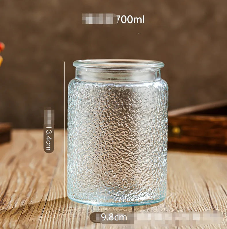 Glass Embossed Glass Sealed Jar Square Storage Jar Snack Dried Fruit Storage Jar Kitchen Household Glass Jar Vintage
