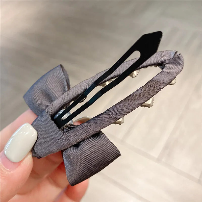 Elegant Sweet Fabric Butterfly Knot Hair Clip Crystal Embellished Side Ponytail Holder Luxury Style Women's Hair Accessories