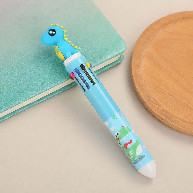 cartoon animal ten-color student stationery retractable ballpoint pen 1pcs