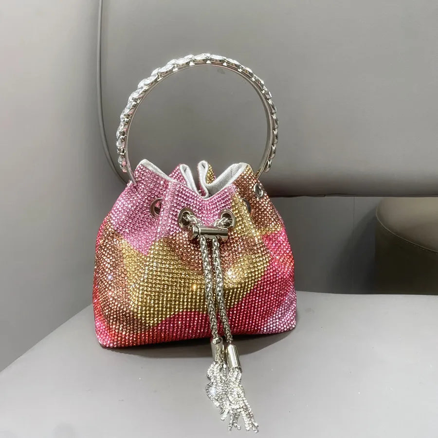 Women's Medium Polyester Color Block Elegant Bucket String Bucket Bag