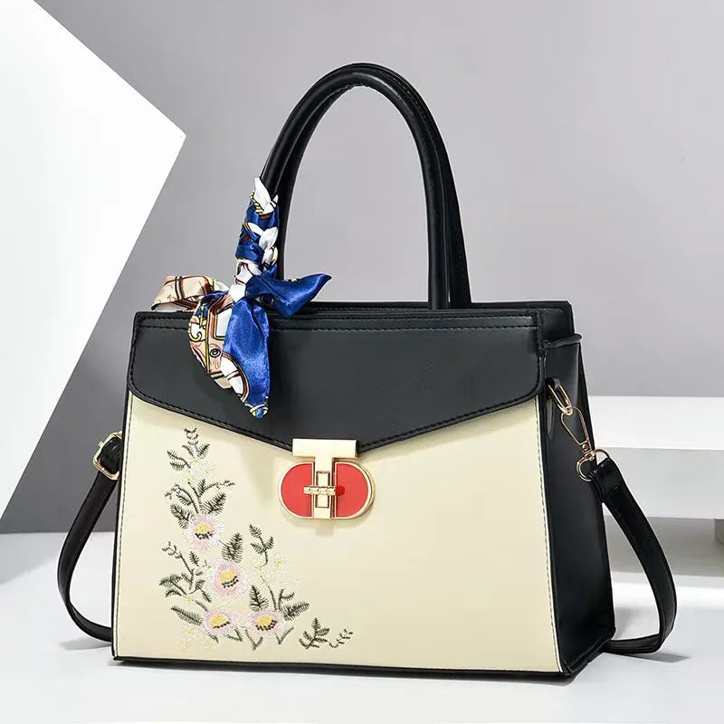 Women's Pu Leather Color Block Streetwear Square Zipper Shoulder Bag Handbag
