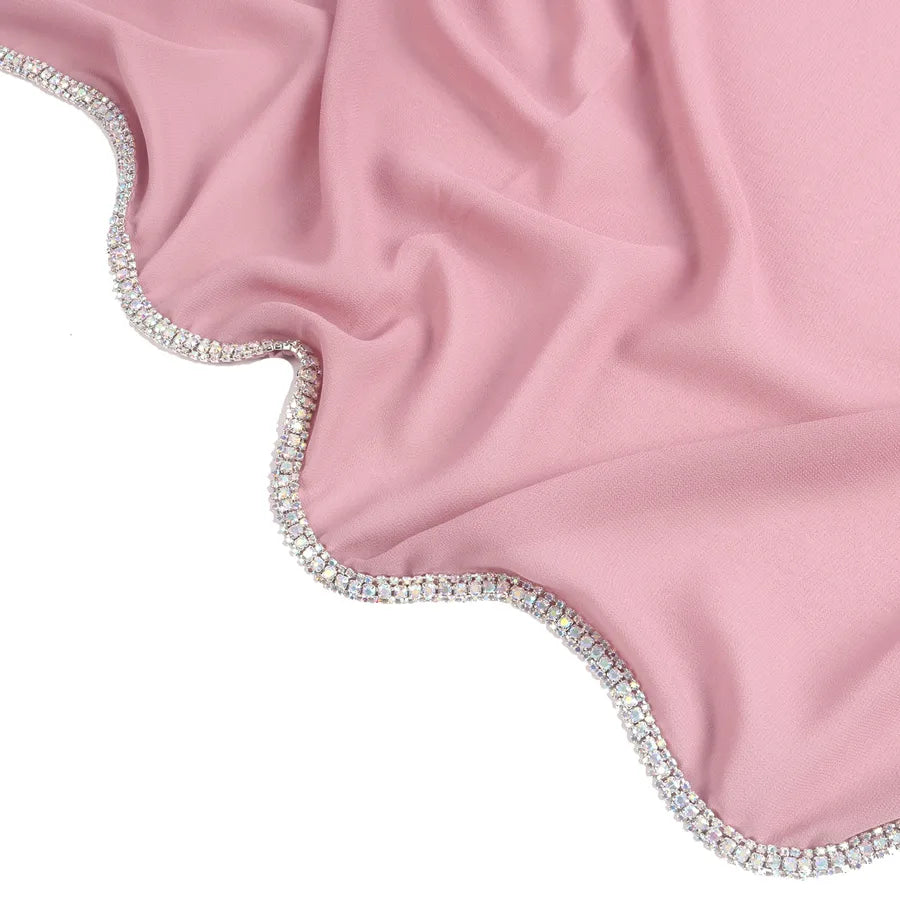 New Rhinestone Chain Long Side Scarf Hui Scarf Malay Middle East Headscarf Headscarf Chiffon Solid Color