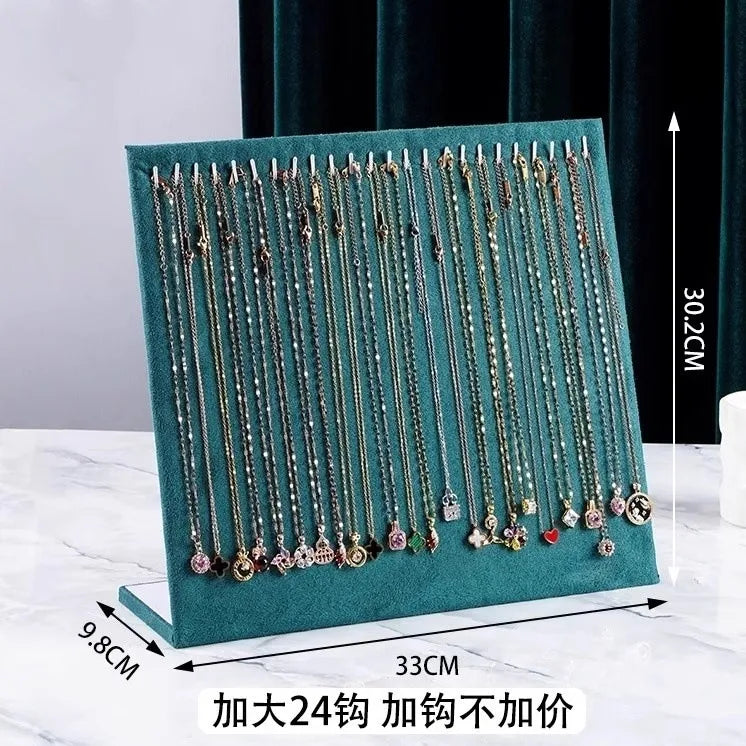 Wooden Velvet Jewelry Display Stand Necklace Bracelet Earring Ring Holder Storage Organizer L-Shaped Premium Feel Crafted