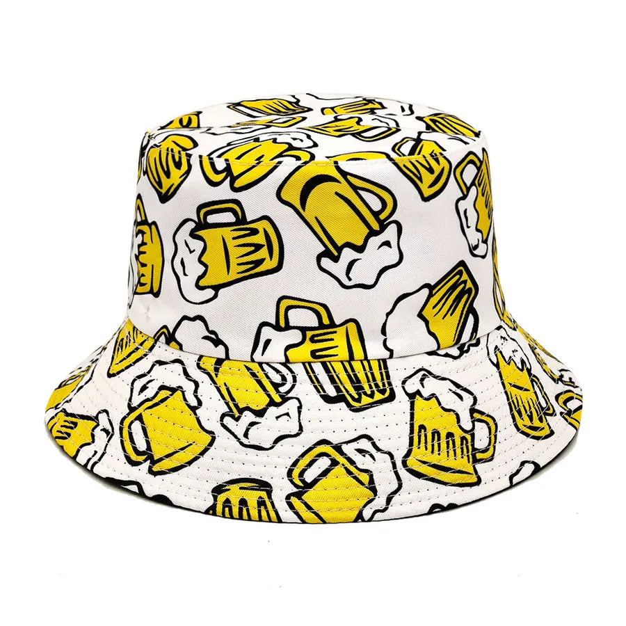 Outdoor Spring Summer Beer Pattern Bucket Hat Unisex Sun Protection Fisherman Style Retro Design Fashionable All-Season Cap