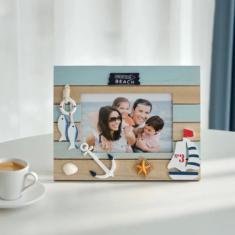 Medieval Style 6-Inch Tabletop Wooden Photo Frame Creative Decorative Ocean Theme Ornament Mediterranean Style Picture Frame
