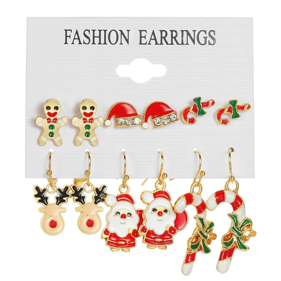6 Pairs Christmas Ethnic Style Cartoon Character Christmas Tree Enamel Alloy Earrings