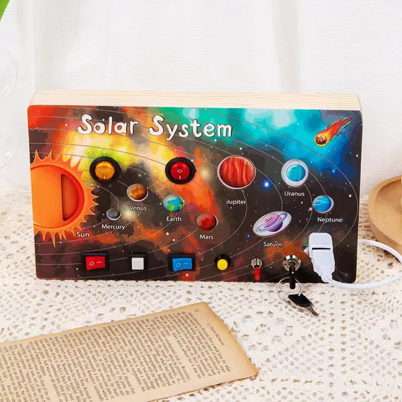 popular children's early education wooden LED light socket switch busy board toy hands-on wooden toy