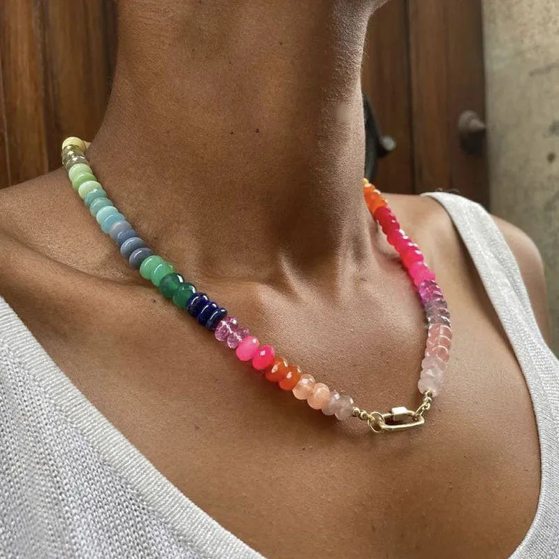 Sweet Geometric natural stone Titanium Steel Necklace In Bulk