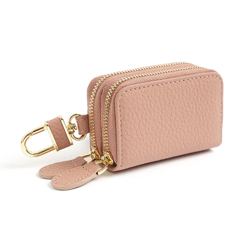 universal leather car key case  utility vehicle key case portable double zipper key case
