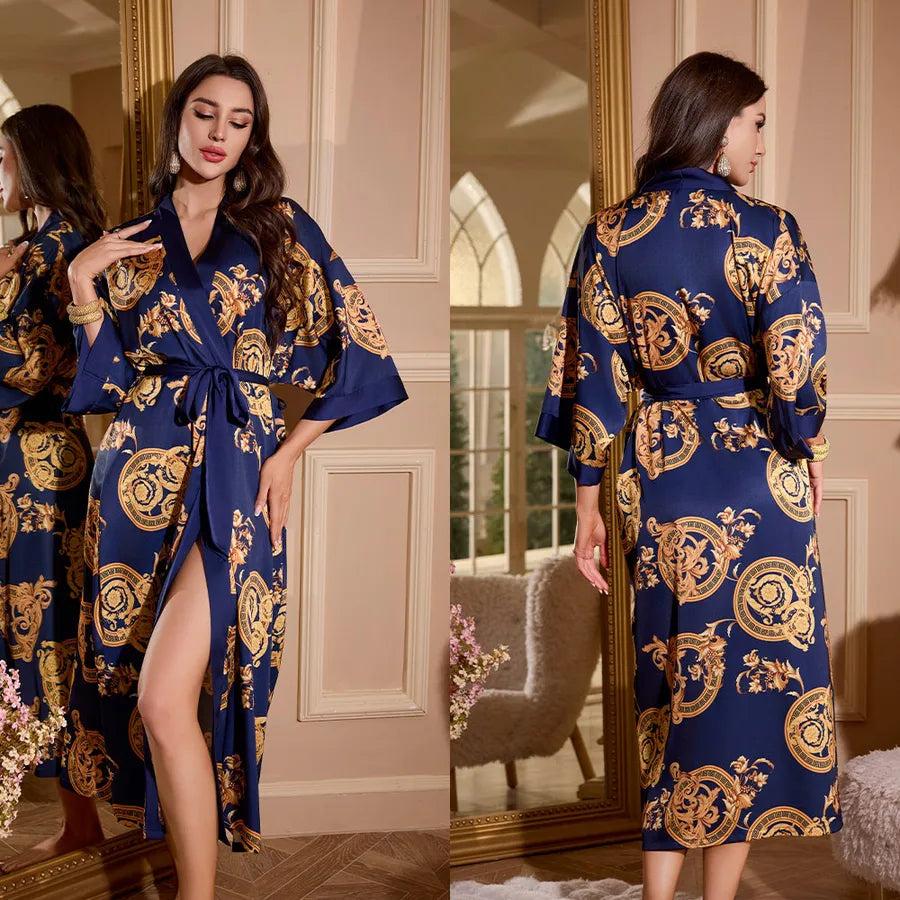 new satin chiffon ice silk light bathrobe multicolors