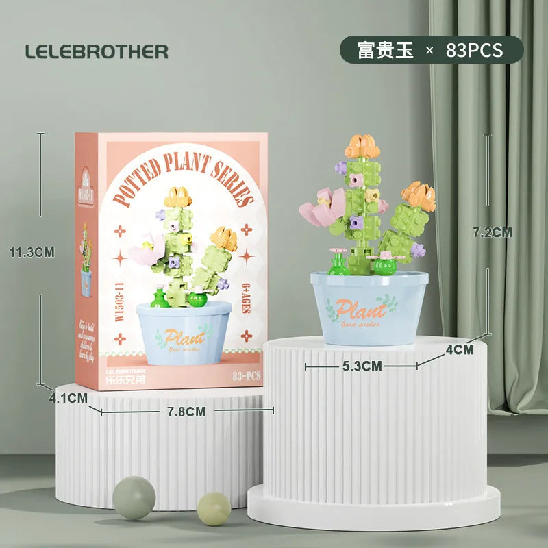 Compatible with  Blocks Flower Children's Educational Assembled Simulation Eternal Flower Flowers Fleshy Potted Toy Gift Wholesale