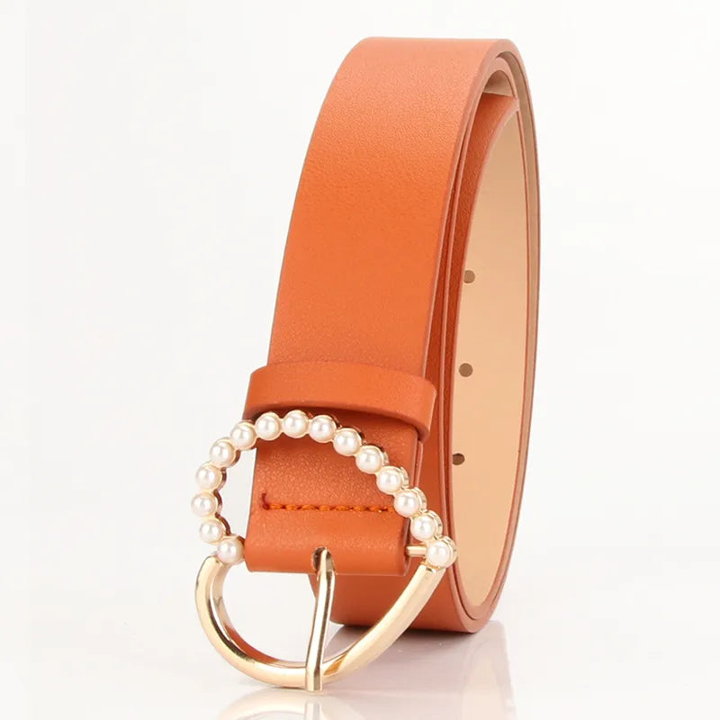 Simple Style Solid Color Imitation Leather Alloy Women's Leather Belts