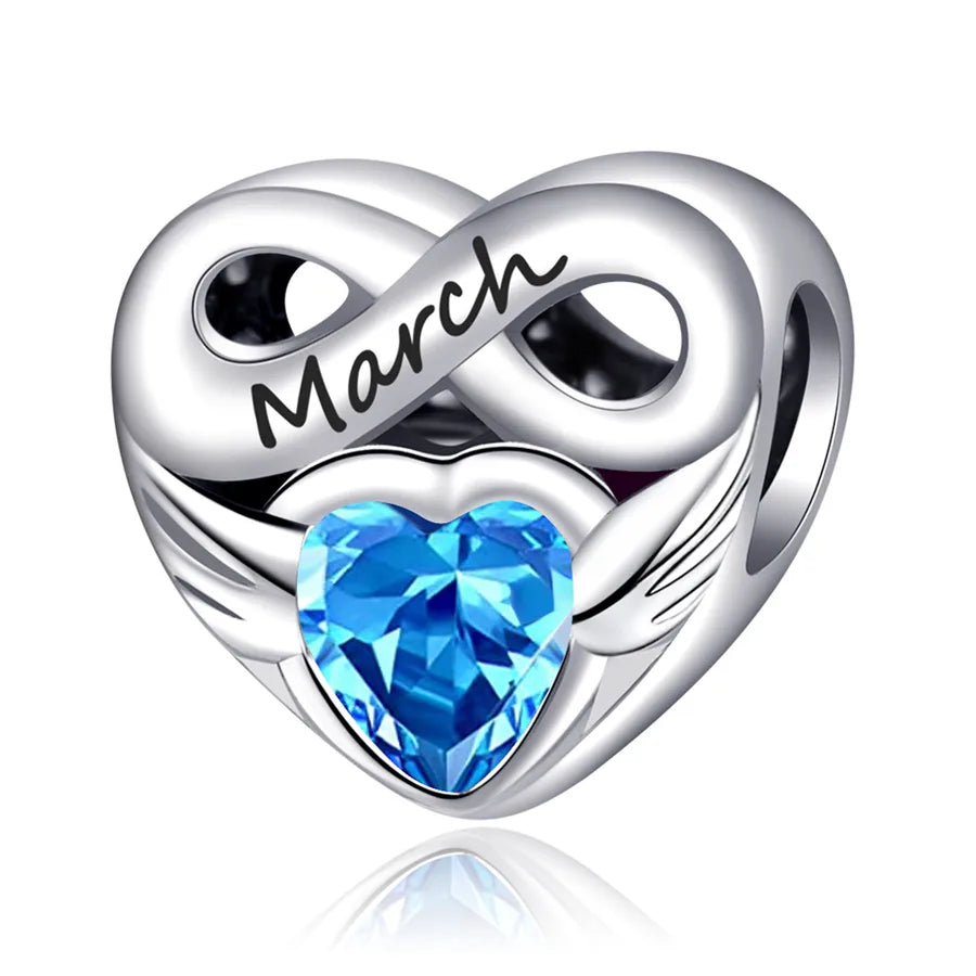 Cross-Border Hot Selling Love Heart Lucky Stone Silver Plated Beads Month Birthstone Beaded Diy Bracelet Necklace Accessory