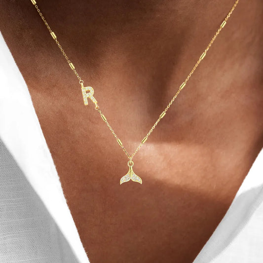 Wholesale Jewelry Elegant Simple Style Classic Style Letter Fish Tail 201 Stainless Steel Copper Zircon Tube Pendant Necklace