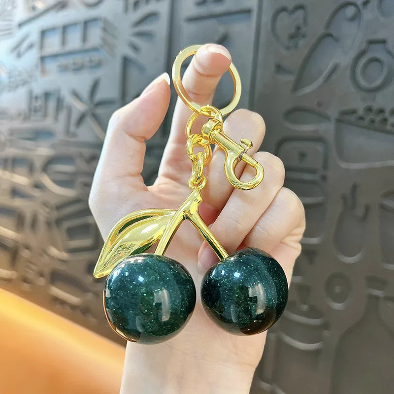 Fashionable Cherry Shiny Dust Keychain Bag Charm Car Keychain Toy Grabber Cute Resin Gift For Christmas Valentine's Day Wedding Graduation Birthday