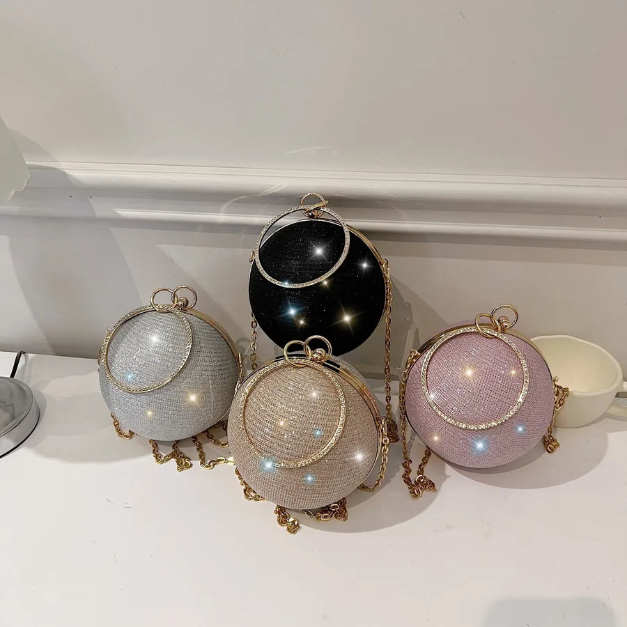 pink gold silver polyester solid color lock spherical evening bags