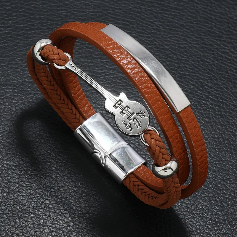 original design guitar alloy leather men's wristband