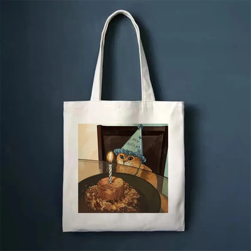 women's simple style cat shopping bags