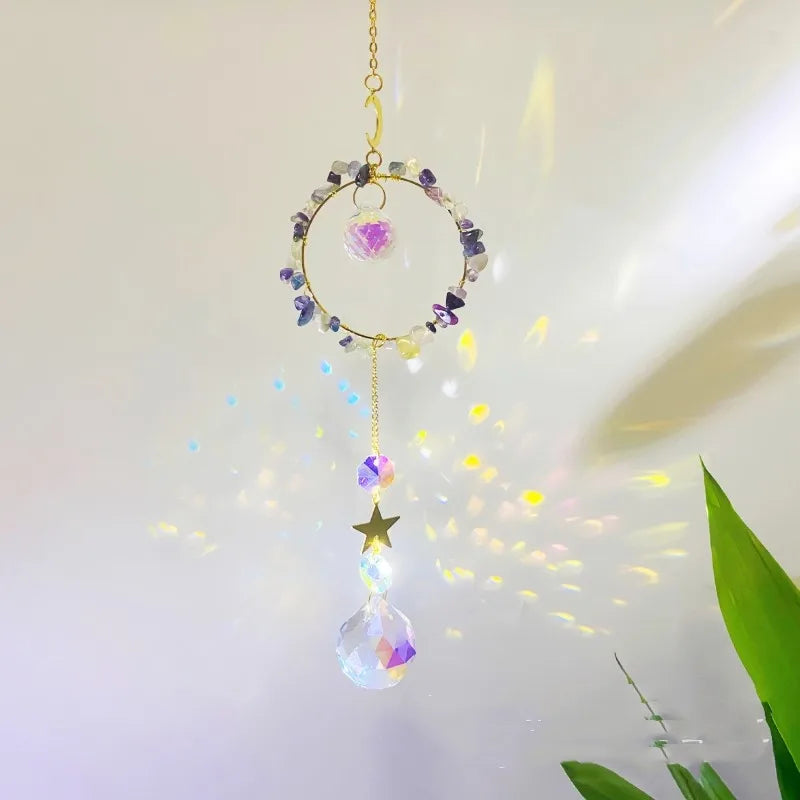 Romantic Circle Star K9 Crystal Natural Crystal Metal Dreamcatcher Wall Art